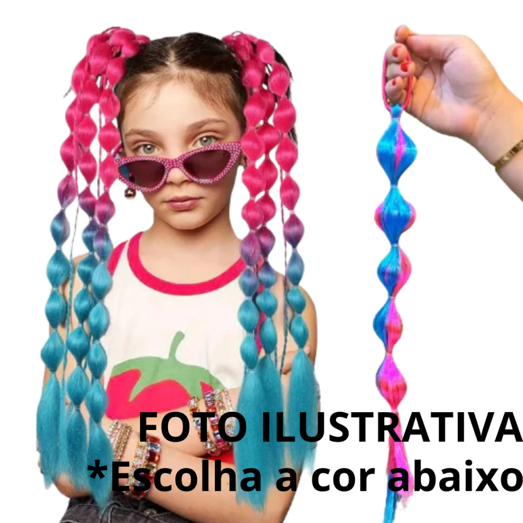 Kit 6 Aplique Bubble Braids Colorido Mechas Bubble para Cabelo Infantil Crianças Carnaval Fantasia