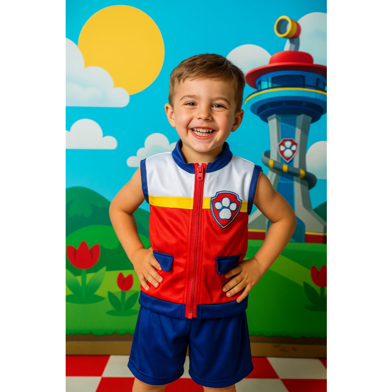 FANTASIA INFANTIL PATRULIA CANINA CONJUNTO RAYDER BRANCO E AZUL FESTAS ANIVERSARIOS CARNAVAL MENINOS