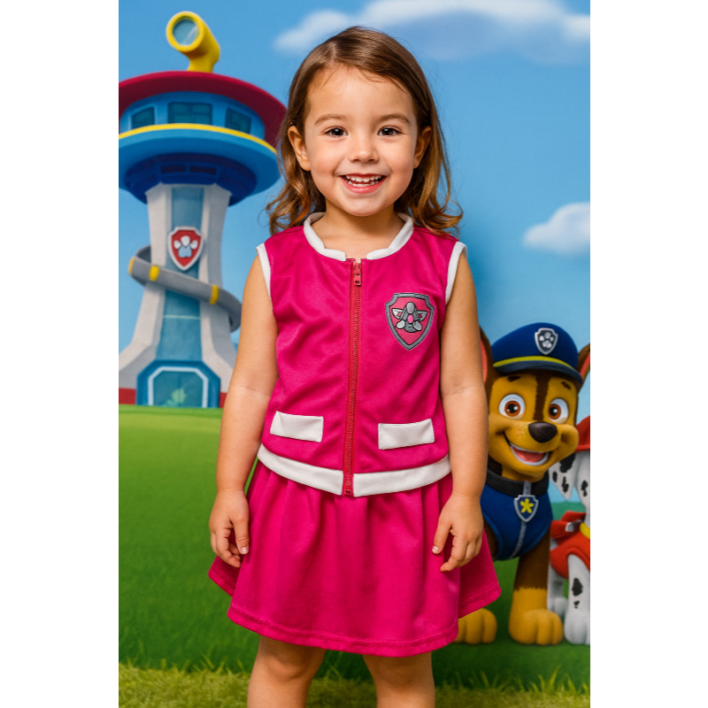 FANTASIA INFANTIL CONJUNTO PATRULIA CANINA SKYE ROSA ANIVERSARIO FESTAS CARNAVAL
