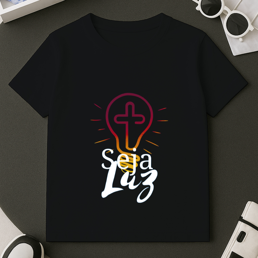 Camisa masculina Básica Camiseta Alta Qualidade 100% Algodão Estampa Seja Luz Tamanho 2 ao GG