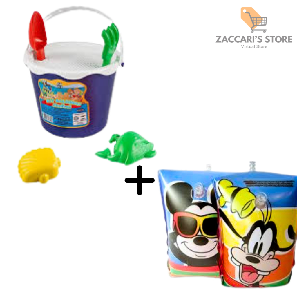 Kit Baldinho De Areia Para Praia + Boia De Braço Praia Para Crianças Diversão