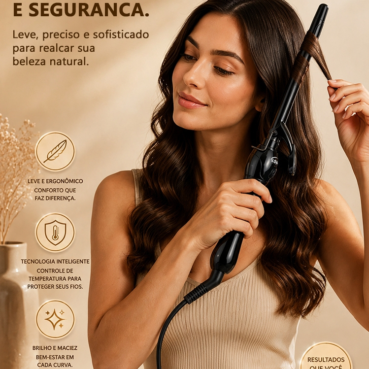 Professional Curling Iron 9mm, Dual Voltage 127V/220V, Ceramic Ion, Automatic Shut-Off, Fast Heating