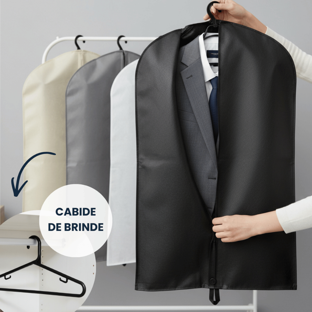 Capa Protetora TNT P/ Roupa Vestido Terno Com Cabide Antimofo Resistente Organização Guarda Roupa