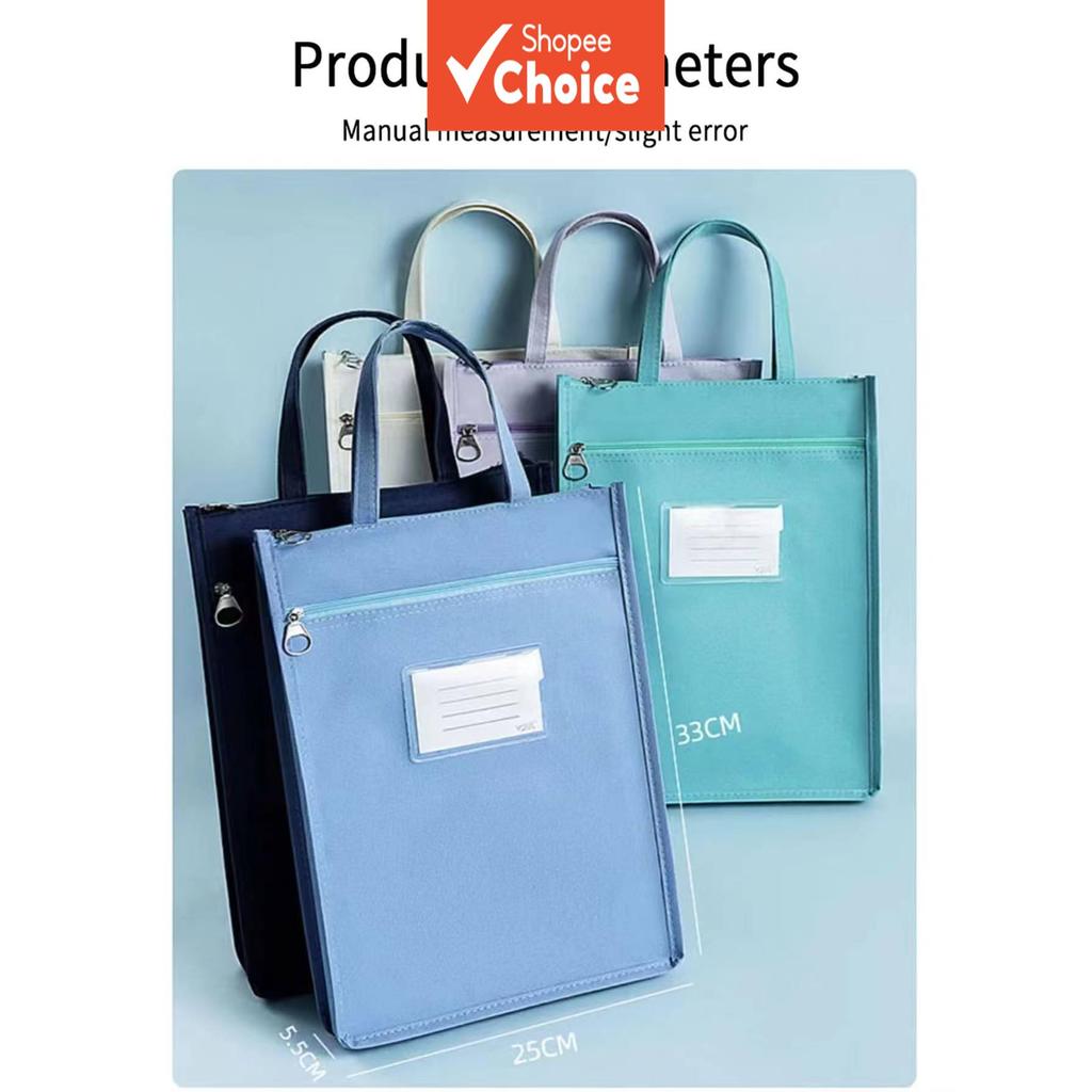 Bolsa de arquivo de lona dupla camada, bolsa com zíper à prova d'água, bolsa de tutoração para estudantes, de