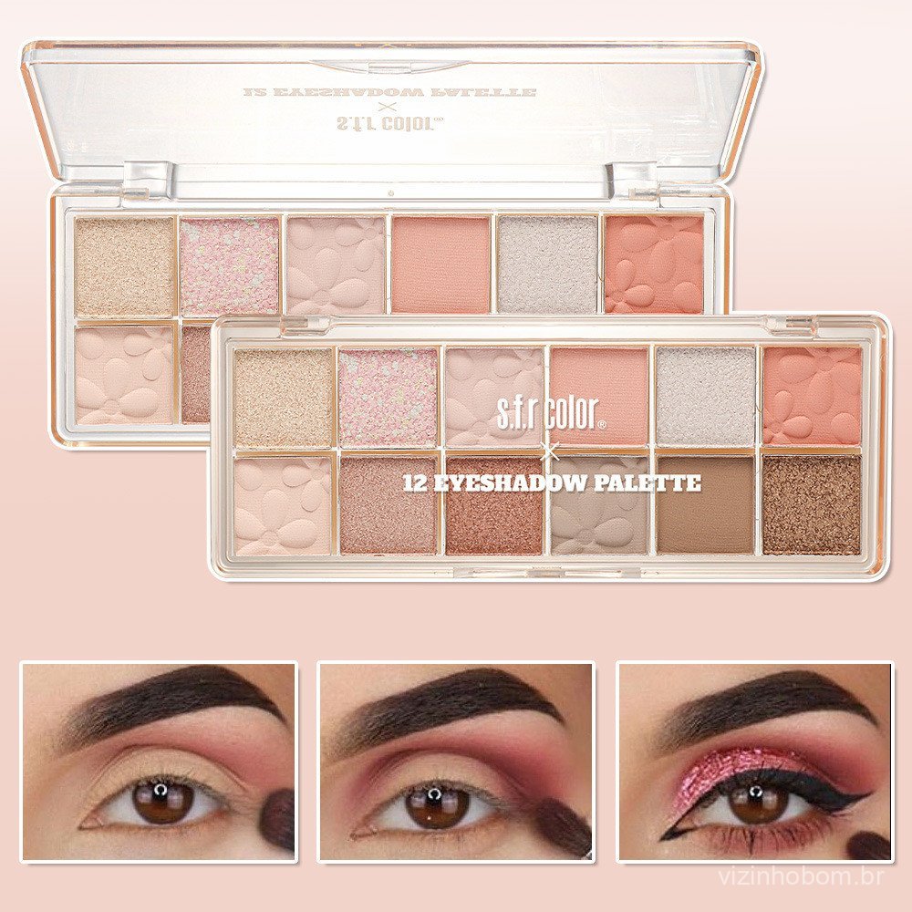 Paleta de sombras de 12 cores, sombras populares em acabamento fosco e perolado, multicoloridas, pó fino, adequada para
