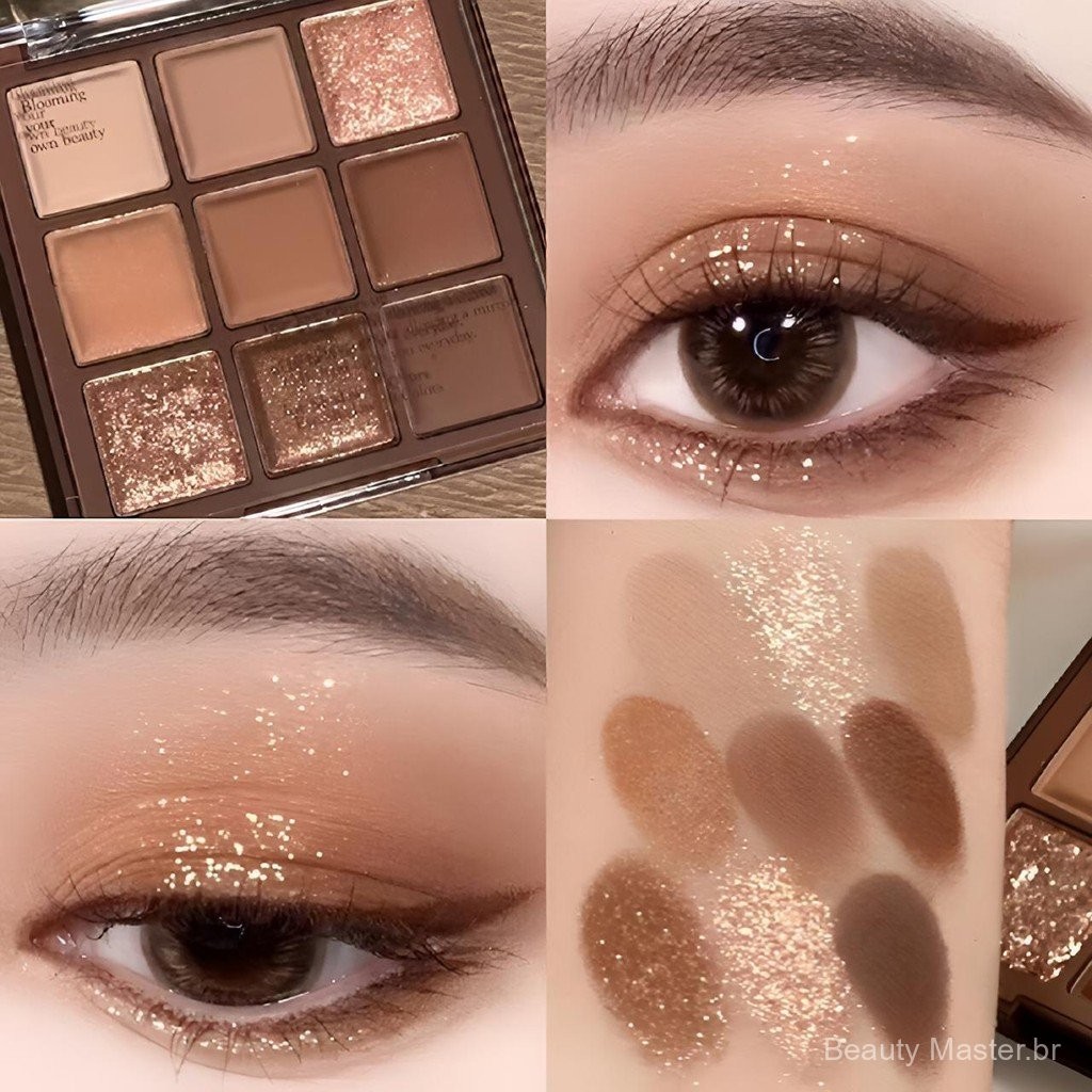 [Combinação Multicolorida] Paleta de Sombra de Olhos de Nove Cores Chocolate Ins Super Popular Tom de Terra Perolado Mat
