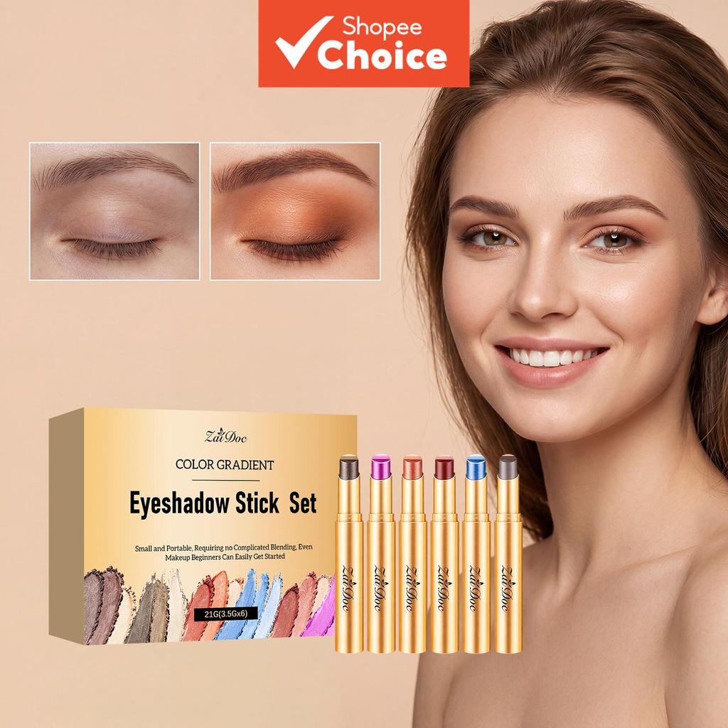Conjunto De Bastão De Sombra Multicolorido De Longa Duração-6 Peças À Prova D'água Cremoso , Natural , Caneta De Contorn