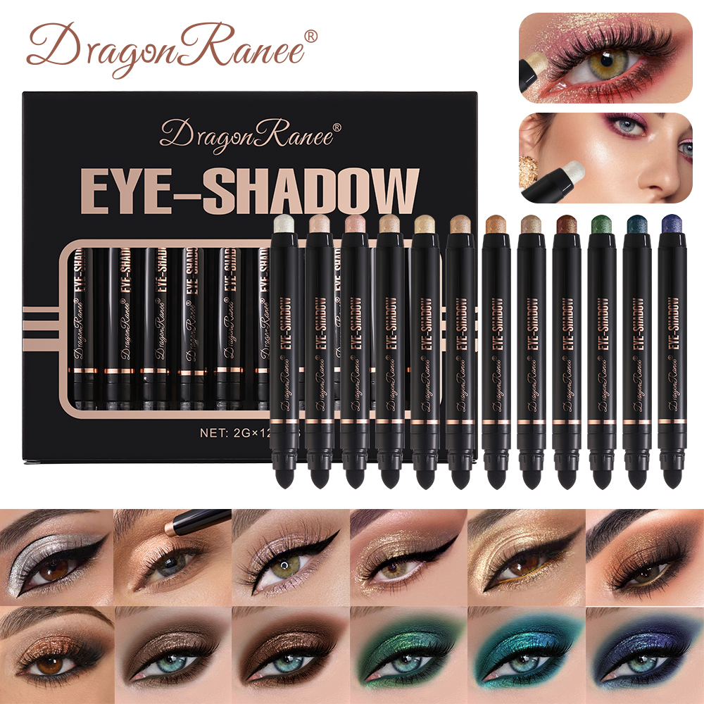 Conjunto De Bastão De Sombra De Ponta Dupla-12 Unidades Shimmer Pearl Multicolorido , Brilho Iluminador De Longa Duração