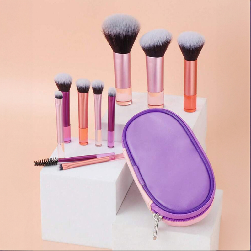 Conjunto De Pincéis Multicoloridos 10 Peças De Couro Bolsa Mistura De Sombras Para Olhos De Viagem Detalhe De Destaque I