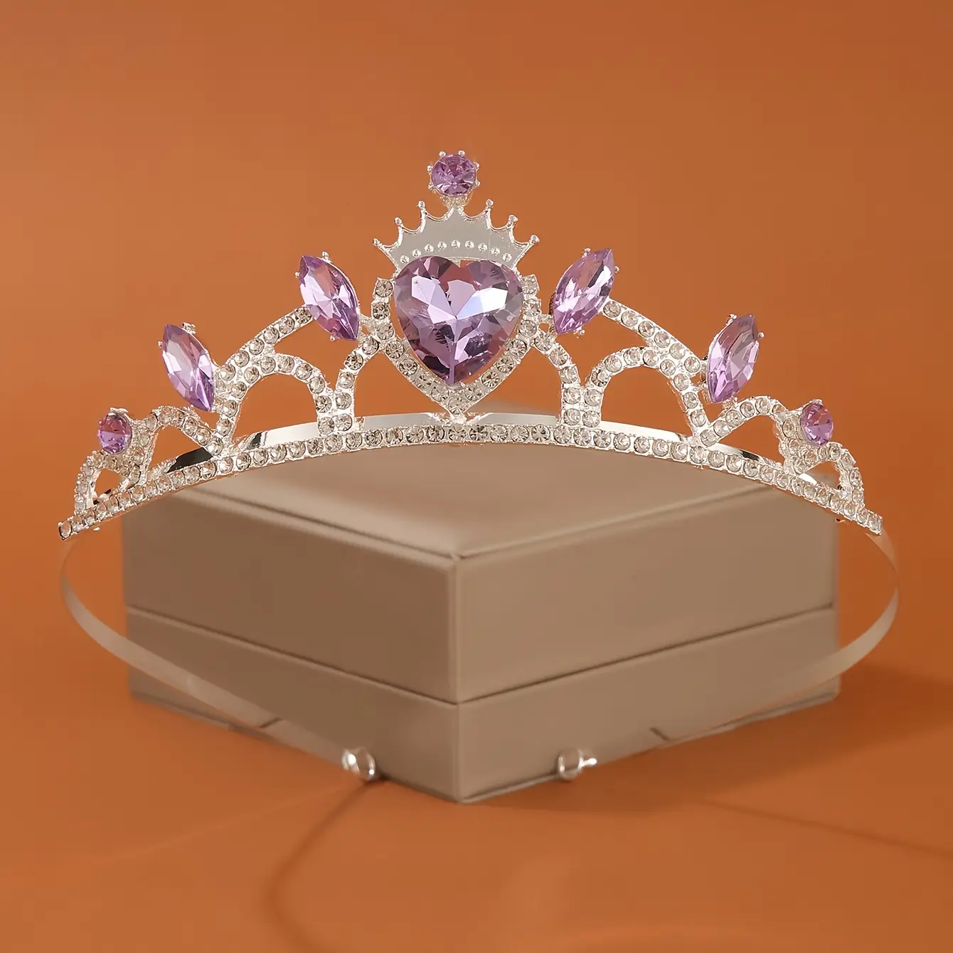 Coroa Princesa Roxa com Prata de Zinco Elegante com Brilhantes de Rhinestones - Perfeita para Aniversários