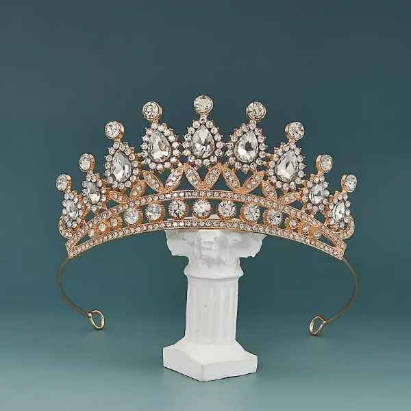 Coroa BRANCA COM DOURADO ESTILO RAINHA Elegante, Tiara de Rhinestones, Liga de Zinco