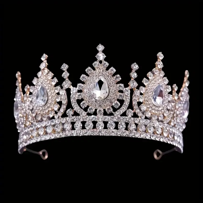 Coroa de Rhinestones Barroca DOURADA, Acessório de Cabelo de Casamento