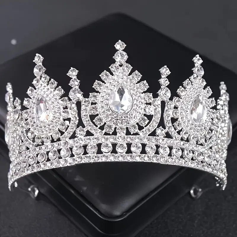 Coroa de Rhinestones Barroca PRATA, Acessório de Cabelo de Casamento