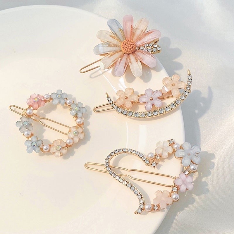 Clip de Cabelo Colorido Rhinestone Flower Geométrico Moda Fofo Clip de Rã Fofo Clip de Rã Fofo Acessórios de Cabel