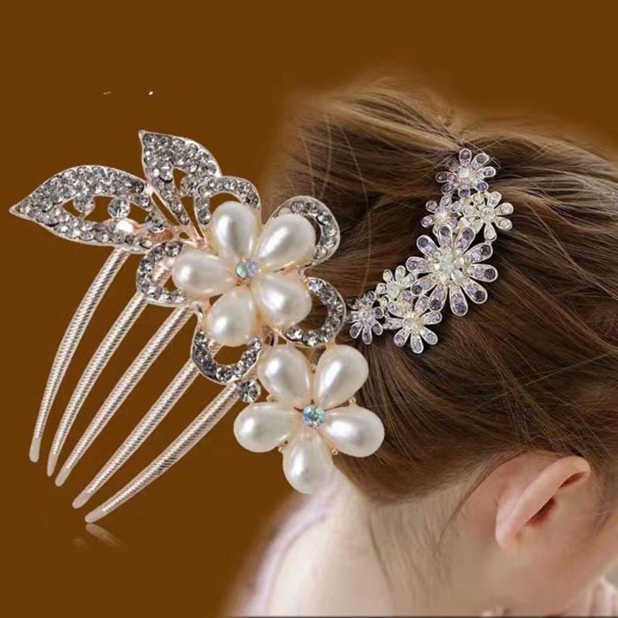 Coréia Elegante Pente De metal Antigo De rhinestone Pérola Celebração De Casamento Mulheres Ornamento Capilar
