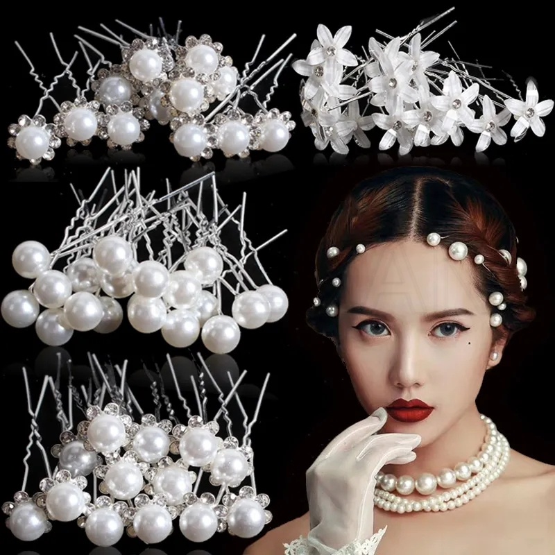 20Pcs Fashion Wedding Bridal Pearl Flower Alfinetes Para Cabelos/Clear Crystal Rhinestone Clipes Hairstyle Ferramentas Design De Penteados