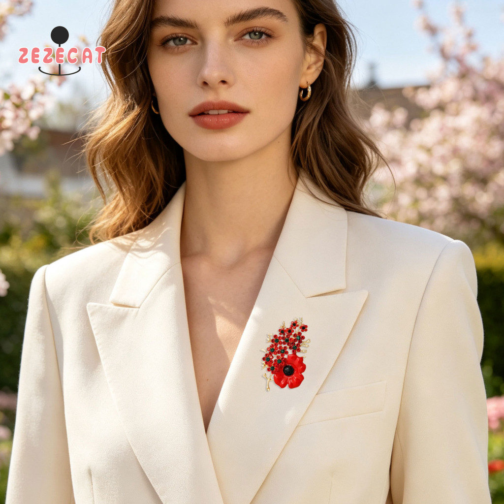 Flower Brooch Commemorative Jewelry Never Forgotten Victory Lapel Pin with Rhinestone Alloy Badge for Gift Patriotic Acc