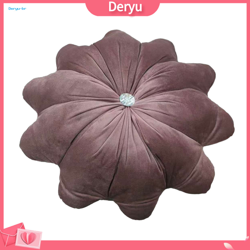 Comfortable Round Back Support Pillow 18 Inch Velvet Flower Throw with Rhinestone Accent – Decorative Floral Cushion f