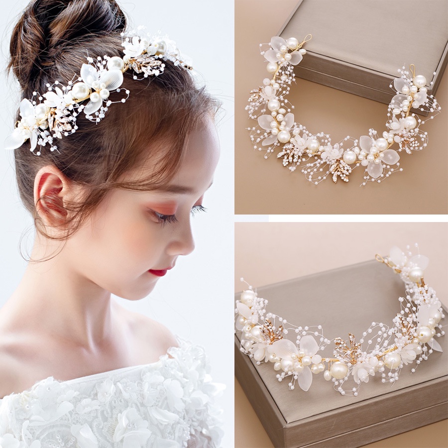 1 Conjunto Romântico Embutidos Pérolas De Imitação De Flores Grinaldas Headband/Exquisite Handmade Rhinestone Liga Floral Headwear/Crianças Adulto Festival Festa De Casamento Peça De Cabeça Ajustável