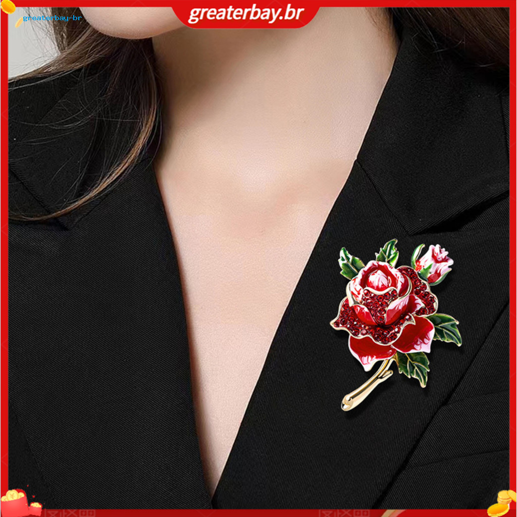 Elegant Rose Flower Brooch Pin for Women and Girls – Enamel Rhinestone Floral Lapel Jewelry Perfect for Party Wedding