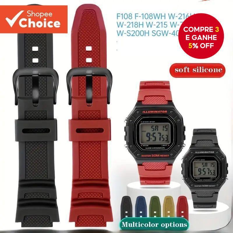 Pulseira De Borracha De 18 Mm Para Relógios Casio W-218H , F-108 , AE1200 , AE1300 E AE-1500