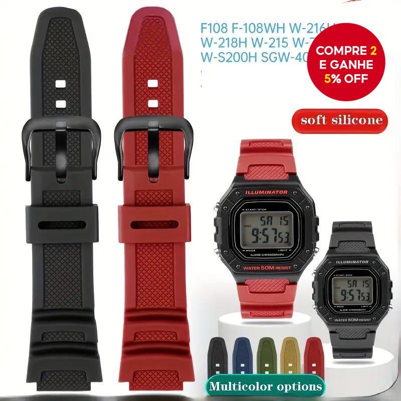 Pulseira de Borracha de 18mm para Relógios Casio W-218H, F-108, AE1200, AE1300 e AE-1500