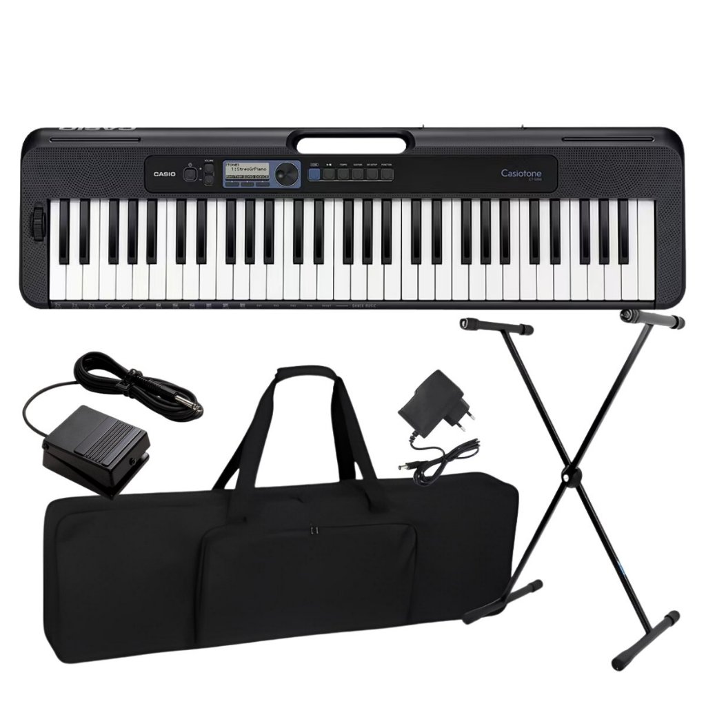 Kit Teclado Musical Casio CT-S300C2 Teclas Sensitivas + Capa Suporte Pedal
