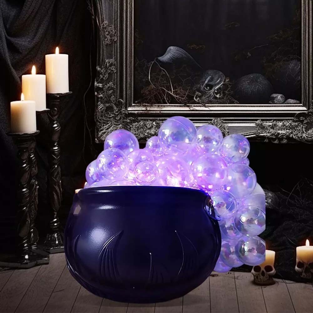 Halloween Witch Cauldron with LED Light Bubbles Purple Glowing Pot Bowl Tabletop Party Decor
