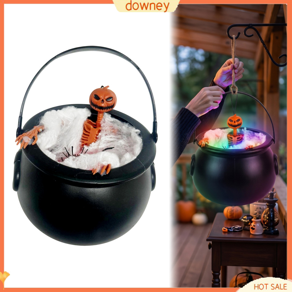 Halloween Cauldron Light Color Changing Glowing Pumpkin Skull Hanging Decor Spooky Indoor Outdoor Party Yard Prop for Fe