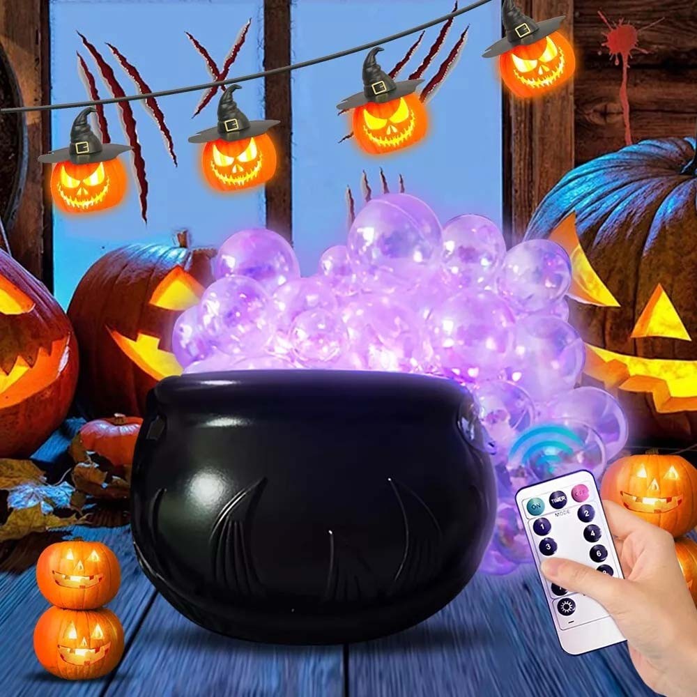 Light Up Witch Cauldron Decor Iridescent Bubble Pot Halloween Table Centerpiece Ornament