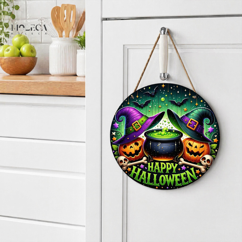 Festive Fence Hanging Halloween Ornaments Happy Wooden Front Door Sign Retro Witch Hat Magic Cauldron Decor Spooky Welco