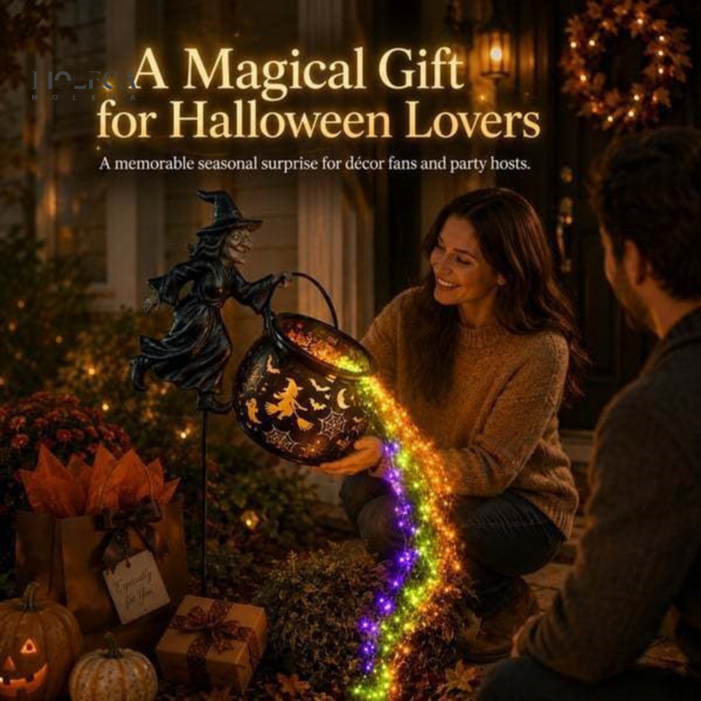 Decorative Yard Decor for Patio for Balcony Halloween Witch Garden Stake Light 33.5 Inch Outdoor Waterfall Cauldron Deco
