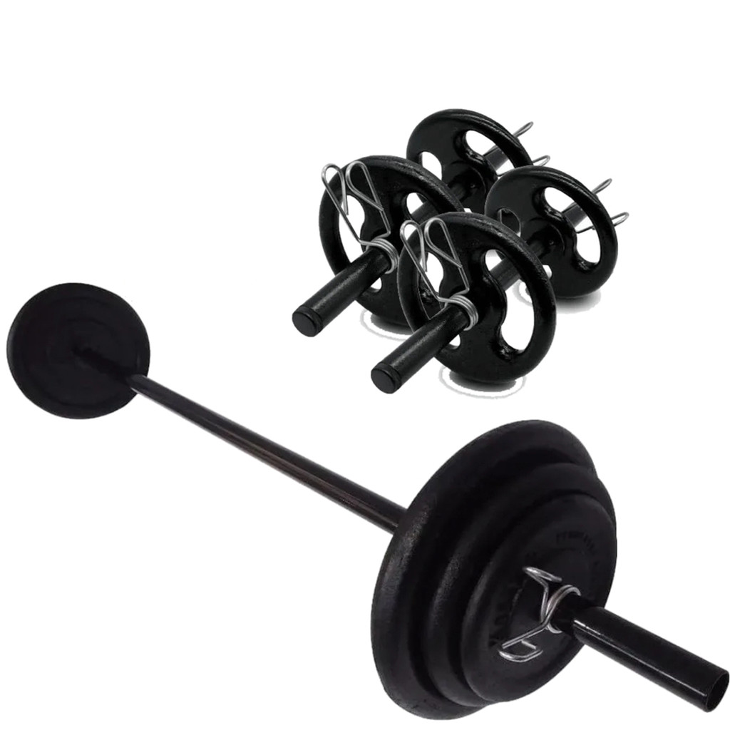Kit Treino Barra Pump 1,5m + Barra De Mão E 20kg De Anilhas
