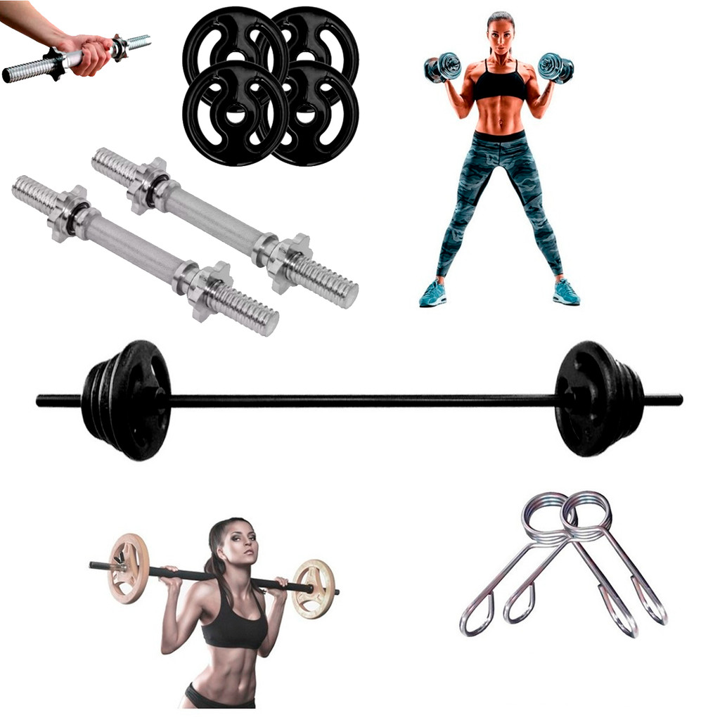 Kit Pump Barra Oca1,2m + 20kg Anilhas + Par Barra 40cm Rosca