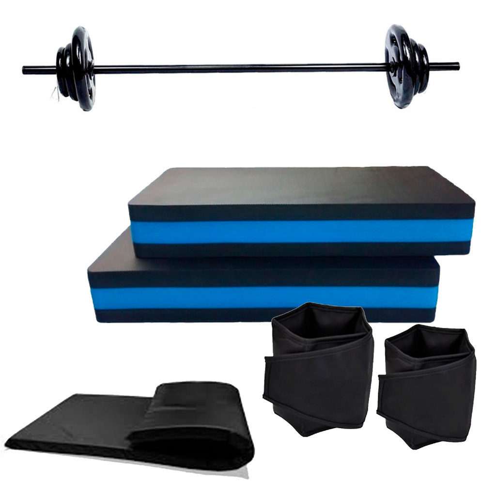 Kit Completo Barra Pump + 20kg De Anilhas Emborrachada + Caneleira 2 kg + Colchonete + 2 Step