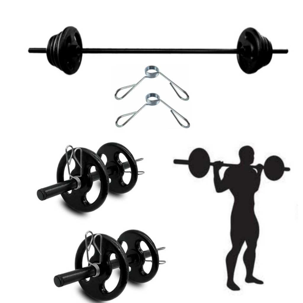 Kit Completo de Musculação + Barra de Mão e 20kg de Anilhas Pintadas ⭐