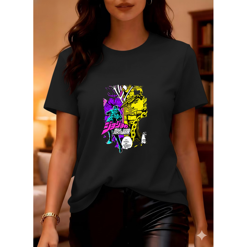 Camisa Manga Curta Jojo's Bizarre Adventure, Com Design Colorido, Homem, Estilo Pop Art, Tamanhos Úteis, Material