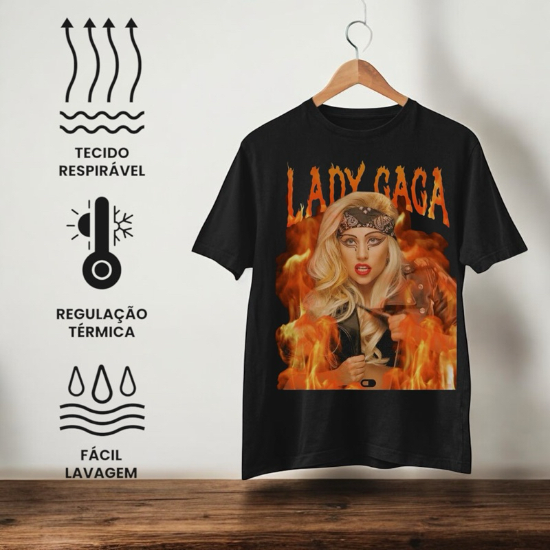Blusa Show Algodão Fãs Artista Lady Gaga Camiseta Unissex Premium Música Paparazzi Pokerface Camisa