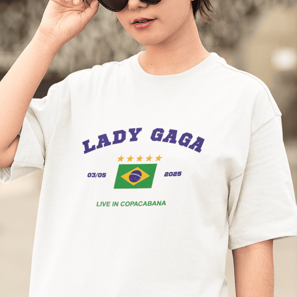 Camiseta Lady Gaga Show Brasil 2025 Copacabana Estampada Em Algodão Unissex T-shirt Cantora Pop