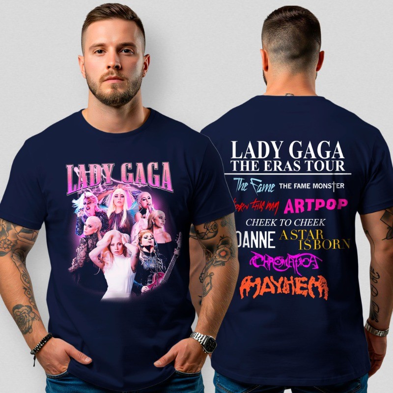 Camiseta Lady Gaga Eras Tour 108 Masculina Algodão Premium Gola Redonda Estampa Casual Conforto