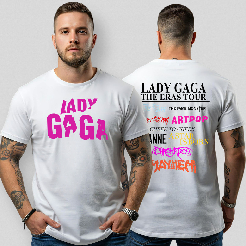 Camiseta Básica Gola Redonda Masculina Coleção Lady Gaga Eras Tour 112 Algodão Malha Premium Estilo