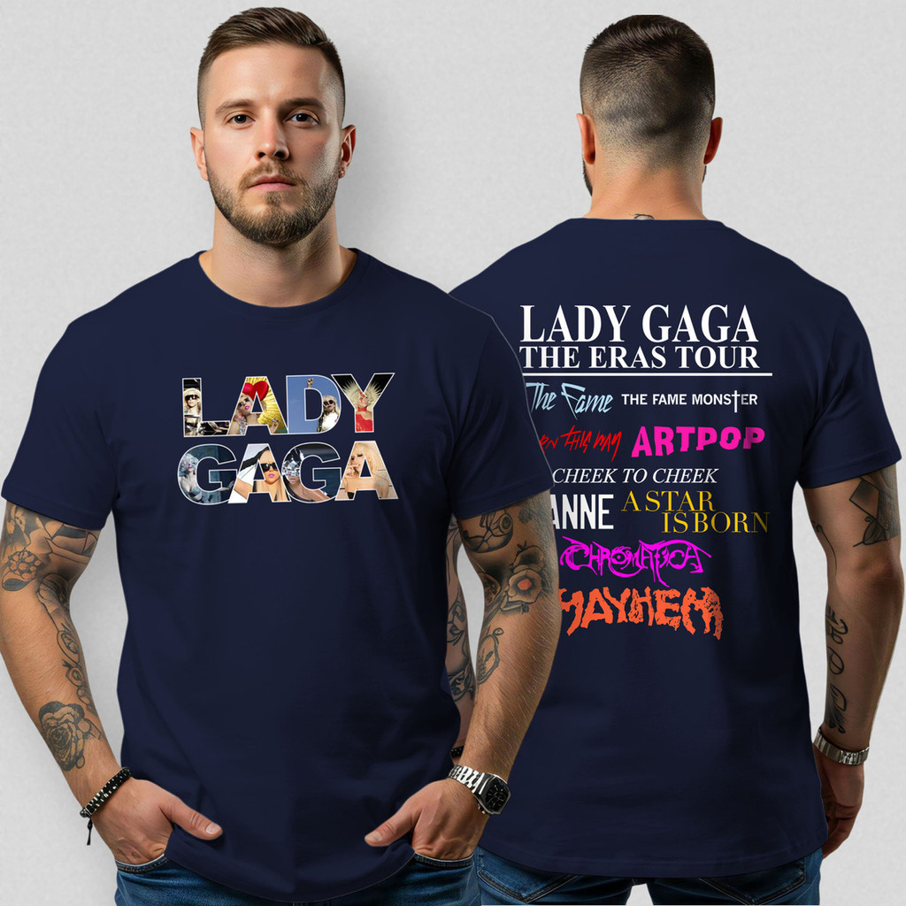 Camiseta Básica Gola Redonda Masculina Coleção Lady Gaga Eras Tour 107 Algodão Malha Premium Estilo