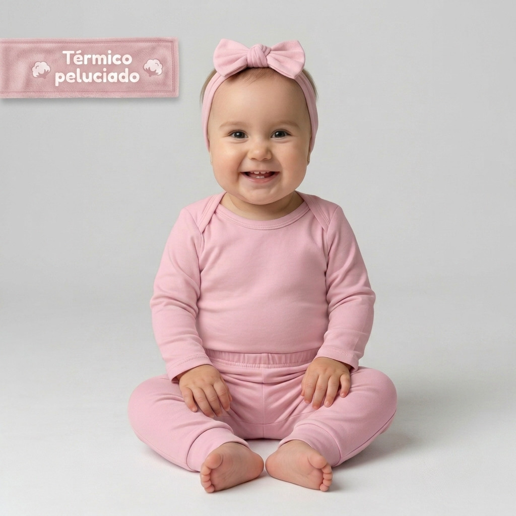 Body Bebê Térmico + Calça Peluciado Conjunto 2 Peças Inverno Recém Nascido até o 3 Manga Longa Rosa Menina