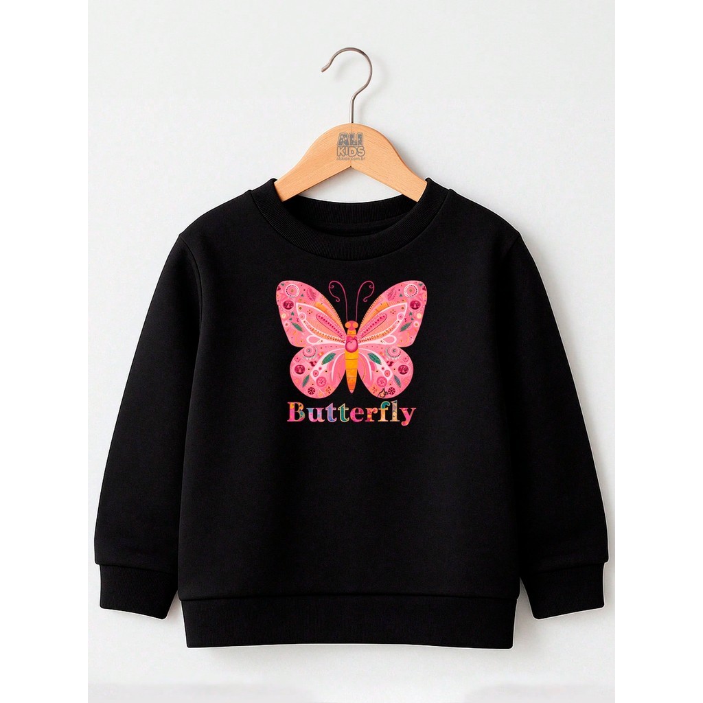 Blusa Casaco de Moletom Estampado Manga Longa Infantil – Forro Peluciado Butterfly