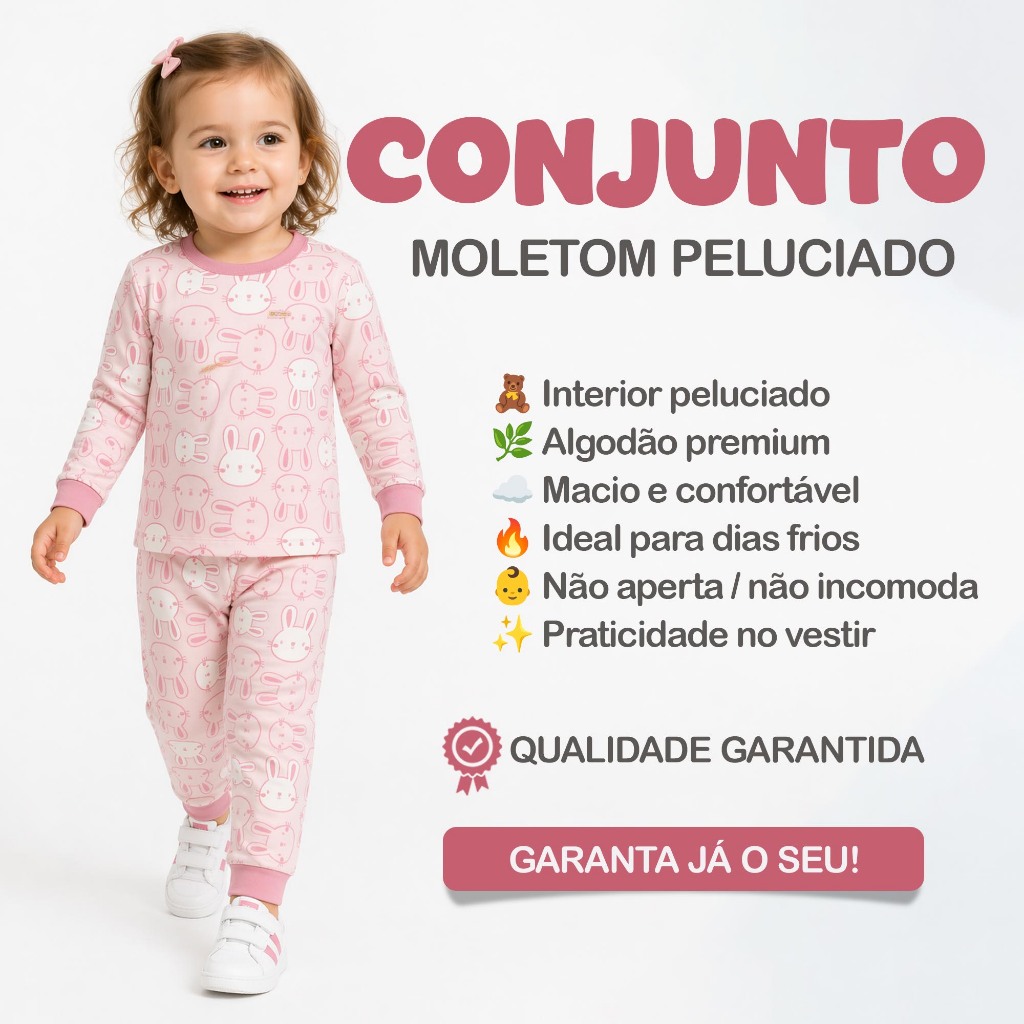 Conjunto Infantil Bebê Moletom Manga Longa Peluciado Algodão Quente Menino Menina Inverno Flanelado