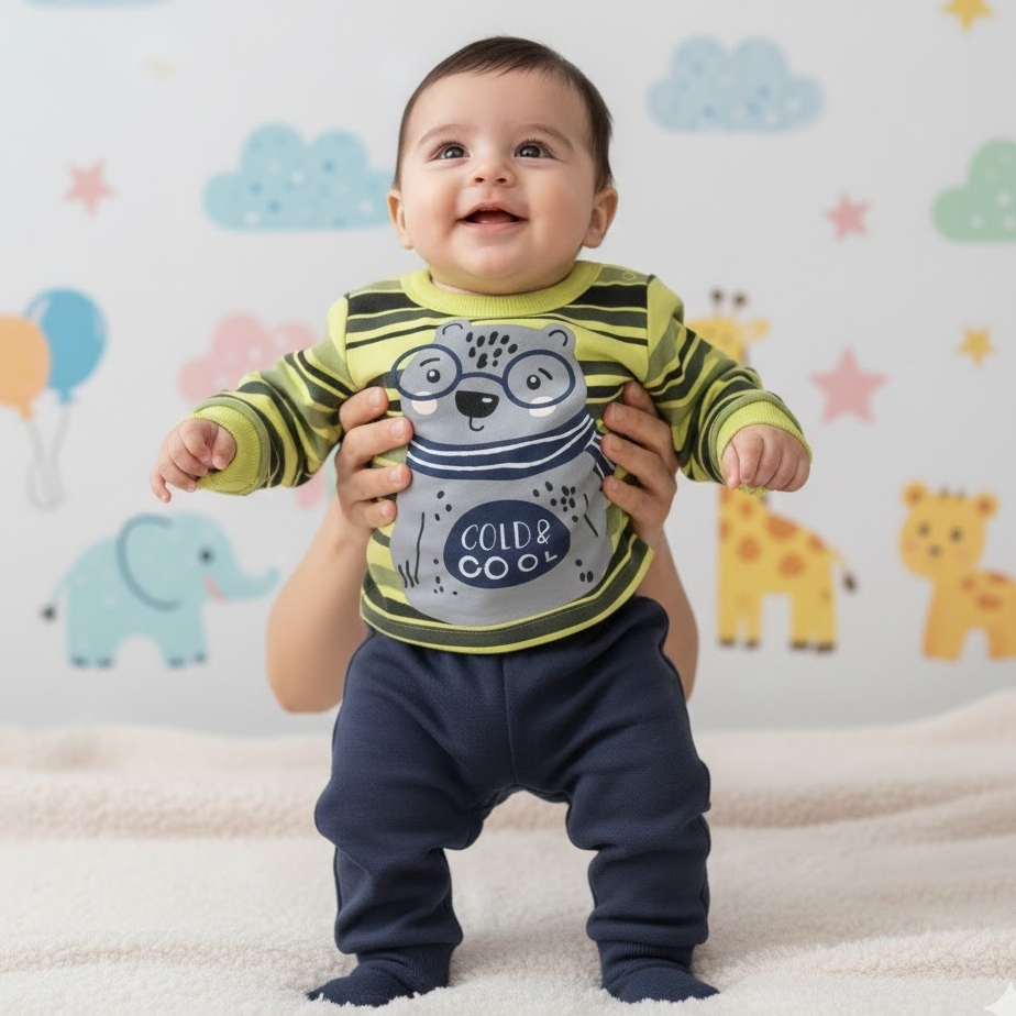 Conjunto Infantil Bebe Moletom Peluciado Manga Longa Listrado Brandili