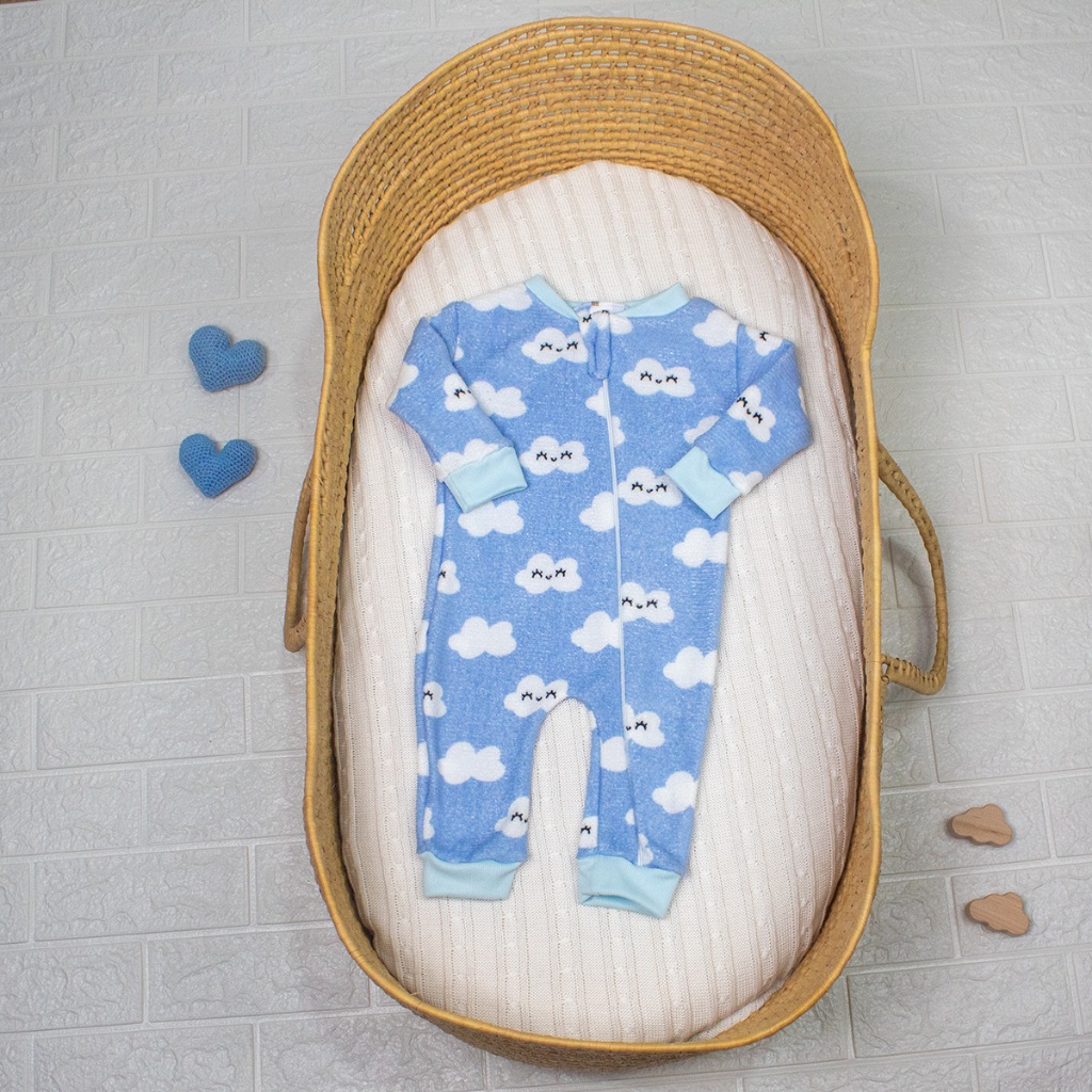 Macacão Peluciado Quente Pijama Para Bebê Menino Roupa De Inverno Com Ziper E Manga Comprida