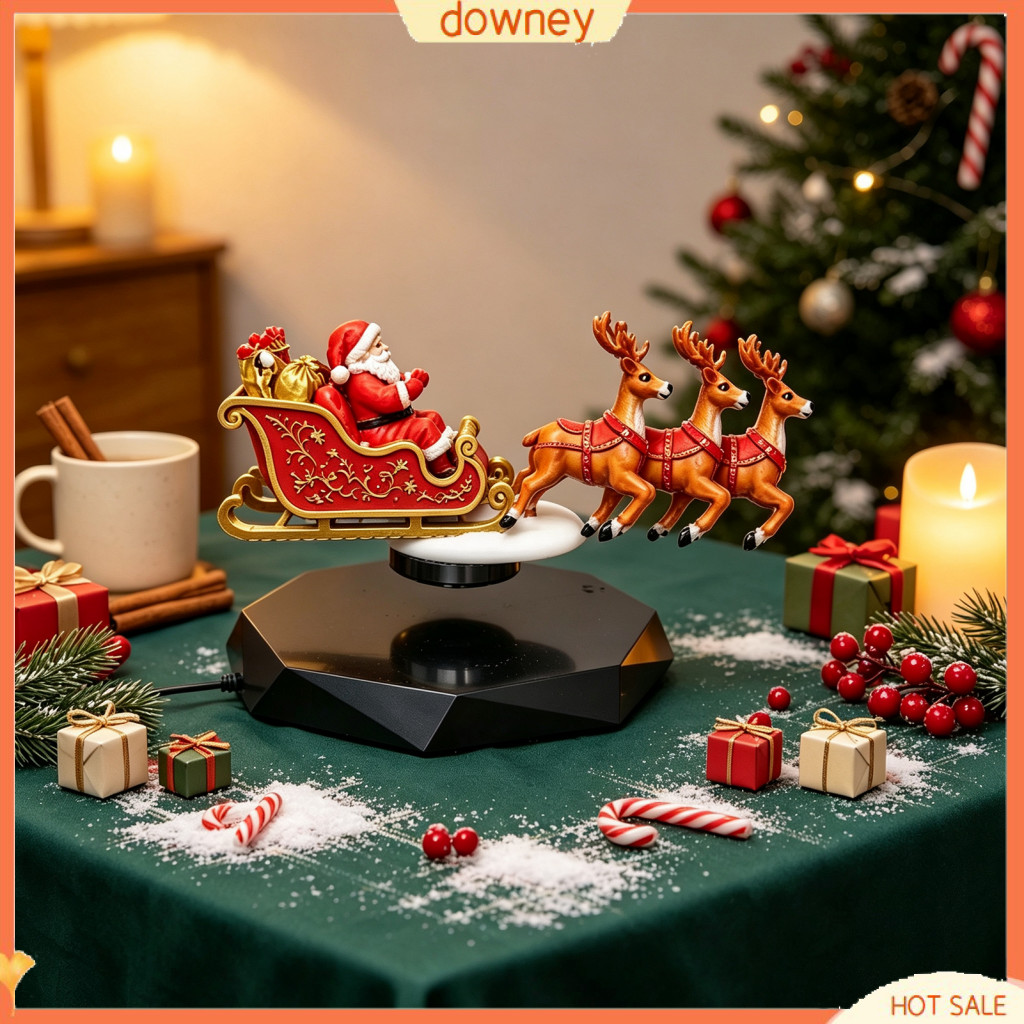 Floating Santa Sleigh Magnetic Levitation Christmas Decor – Claus Tabletop Display for Home Office Shelf Holiday Party