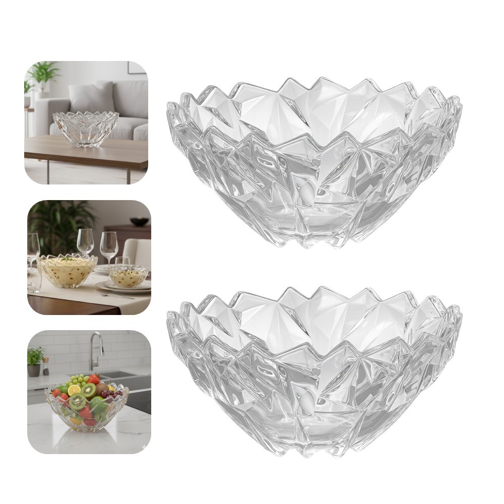 Kit 2 Centro de Mesa Fruteira de Vidro Tigela Saladeira Grande Rocks 22cm Em Casa Tem