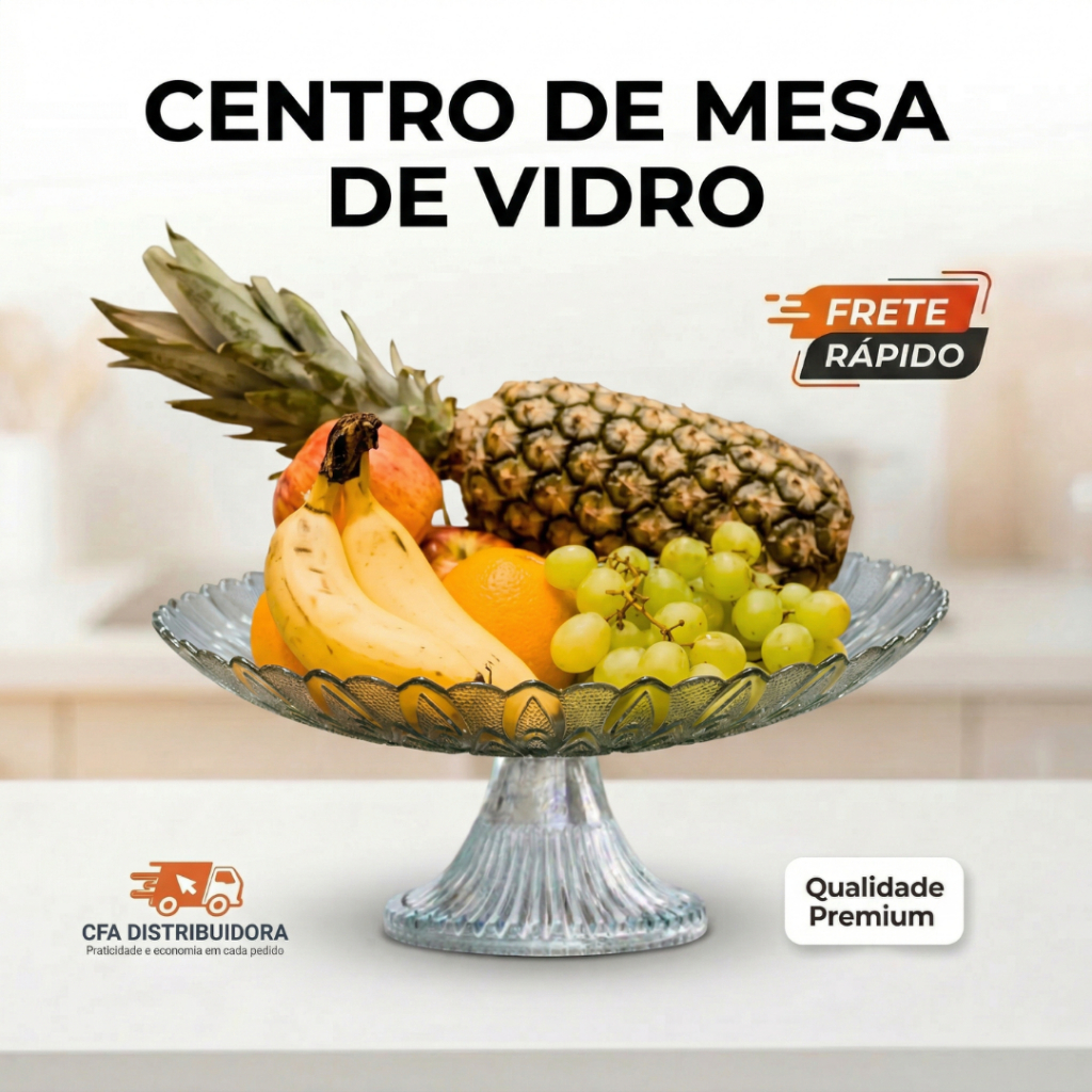 Centro De Mesa Fruteira Saladeira com Pé De Vidro 38cm Pluma